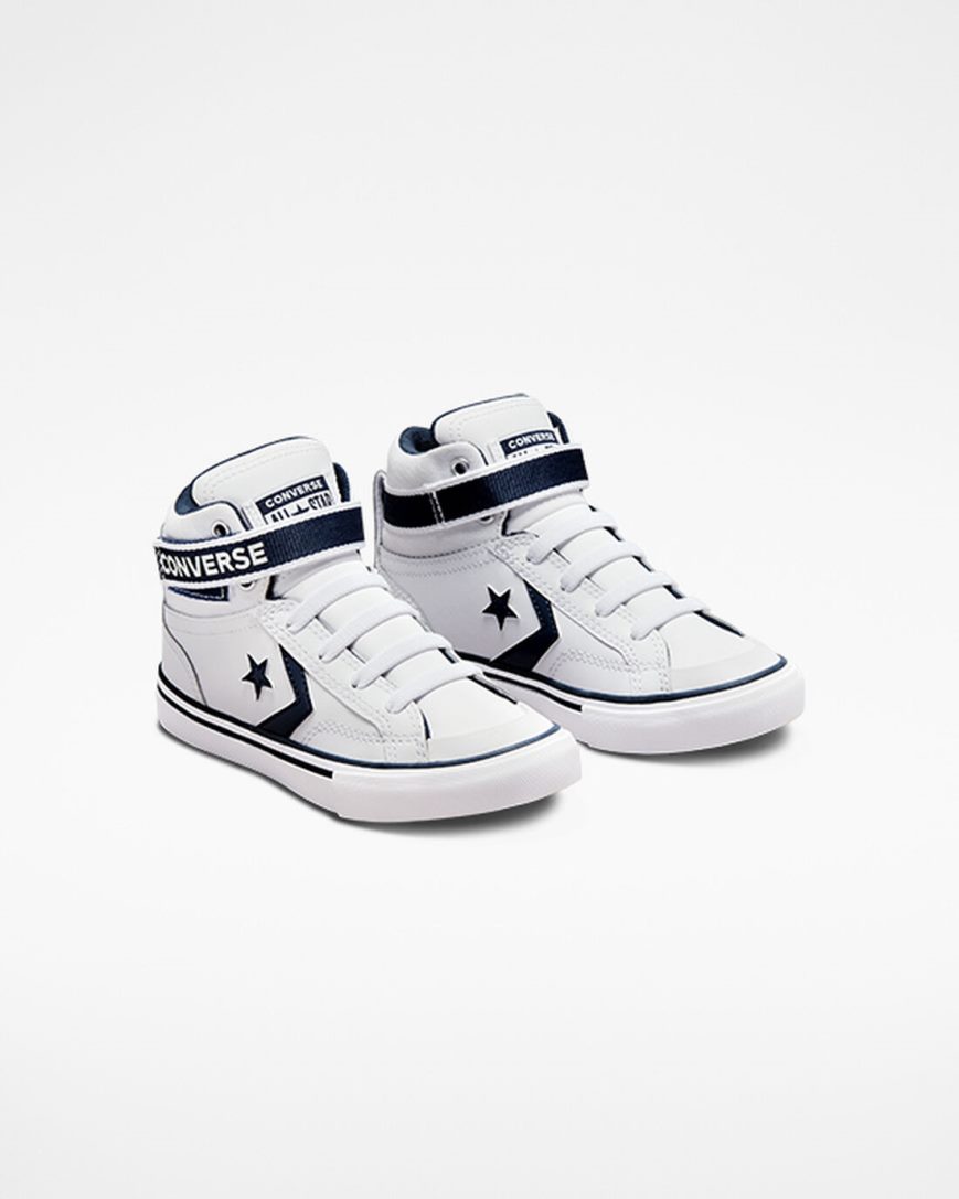 Boys' Converse Pro Blaze Strap Easy-On Varsity Club High Top Shoes White / Navy / White | AU EC416U